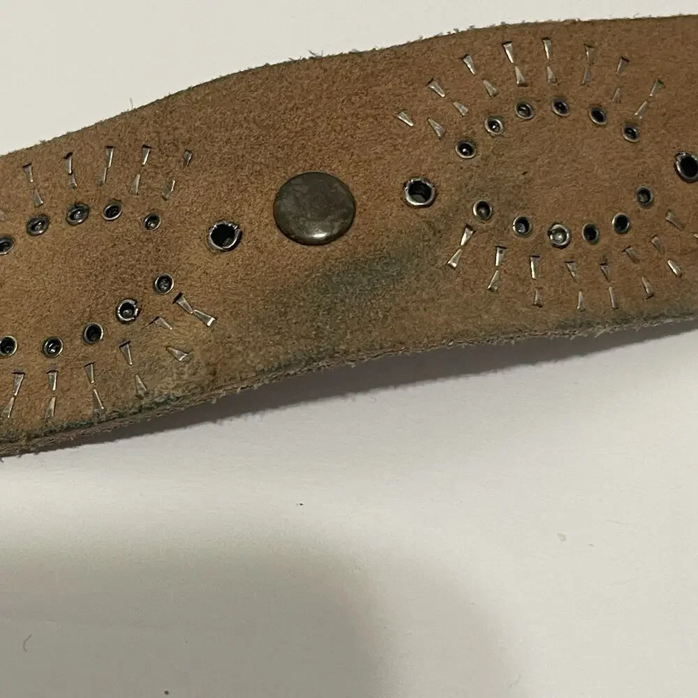 Hollister Belt Womens Large Genuine Leather Brown Silver Studded Boho Festival